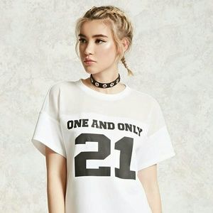 Forever 21 White Graphic Neopreme Top